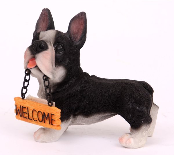 Dekofigur Hund 'Willkommen' mit Schild
